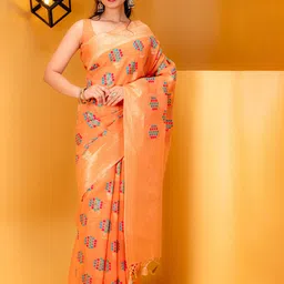 MIMOSA Ethnic Motifs Woven Design Zari Art Silk Banarasi Saree-picture-43