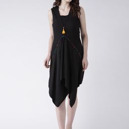 DODO & MOA Black Crepe A-Line Midi Dress-image-14