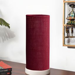 Devansh Maroon Textured Wooden Contemporary Cylindrical Shaped Table Lamp-24