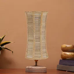 Devansh Beige Textured Contemporary Abstract Shaped Wooden Table Lamp-51