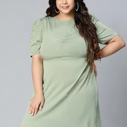 Oxolloxo Women Plus Size Green A-Line Polyester Dress-image-27