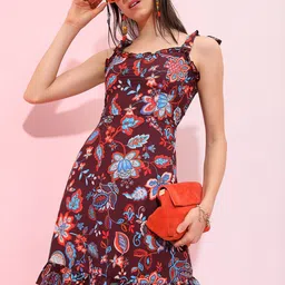 Tokyo Talkies Floral Printed Shoulder Straps Smocked A-Line Dress-picture-58