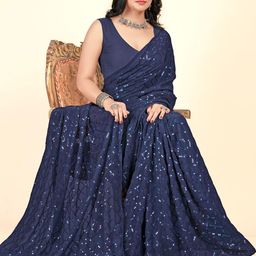 THE52 Embellished Sequinned Pure Georgette Saree-image-9