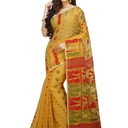 BENGAL HANDLOOM Ethnic Motifs Woven Design Art Silk Taant Saree-picture-1