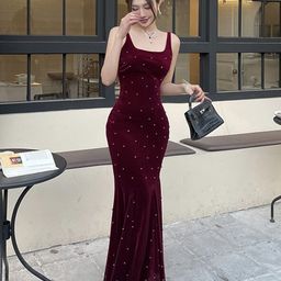 all about you Red Embellished Shoulder Straps Maxi Dress-43