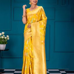 MIMOSA Floral Woven Design Zari Art Silk Banarasi Saree-image-39
