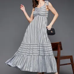 DressBerry Tie-Up Neck Striped Maxi Dress-image-14