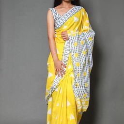 Pinkcity Trade World Floral Pure Cotton Bagru Saree-image-77