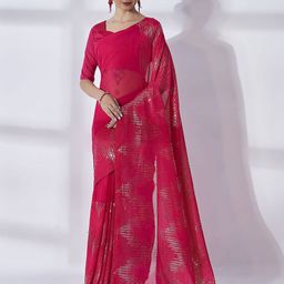 Kalista Pink & Gold-Toned Embellished Sequinned Pure Georgette Saree-picture-55