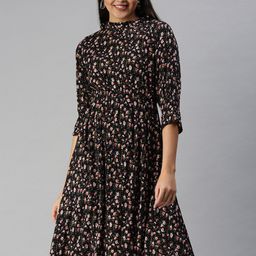 SHOWOFF Floral Printed High Neck Asymmetric A-Line Dress-38
