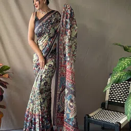SGF11 Kalamkari Printed Chanderi Saree With Tassels-image-14