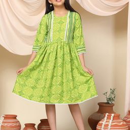 FASHION DREAM Girls Ethnic Motifs Print Round Neck Three-Quarter Sleeves A-Line Dress-picture-49