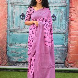 Pinkcity Trade World Floral Pure Cotton Bagru Saree-image-54