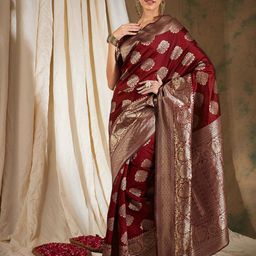 Ishin Ethnic Motifs Woven Design Zari Banarasi Saree-picture-36