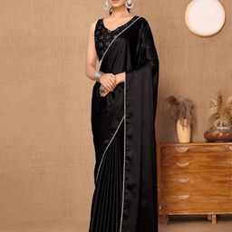 HERE&NOW Beads and Stones Satin Saree-image-20