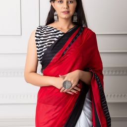 Shivanya Handicrafts Colourblocked Pure Cotton Half and Half Block Print Saree-40