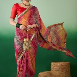 KAVINDI Bandhani Sequinned Pure Georgette Designer Bandhani Saree-46