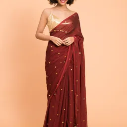 Suta Maroon Embellished Sequinned Pure Cotton Saree-image-26