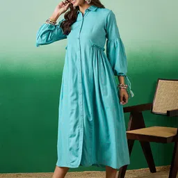 Sangria Polka Dots Printed Cotton Shirt Midi Dress-picture-33