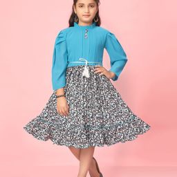 Aarika Girls Floral Printed Georgette Fit & Flare Dress With Belt-image-54