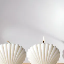 atorakushon Off White 2 Pieces Shell Soy Wax Vanilla Scented Pillar Candles-picture-56