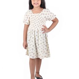 Miyo Girls Off White & Pink Floral Smocked Dress-image-77