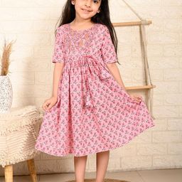 Sangria Girls Floral Printed Cotton Fit & Flare Dress-image-40