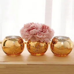 TIED RIBBONS Set Of 3 Gold-Toned Decorative Glass Vases-6