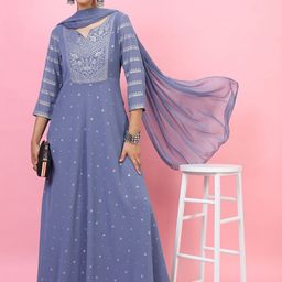 Vishudh Women Stylish Blue Embellished Dress with dupatta set-14