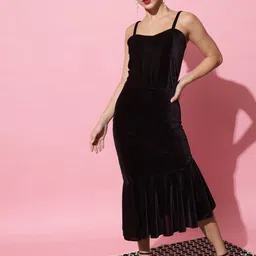 VAARARO Shoulder Strap Flounce Sheath Midi Dress-picture-16