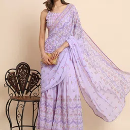 THE FAB FACTORY Floral Printed Ready to Wear Palazzo Saree-image-12