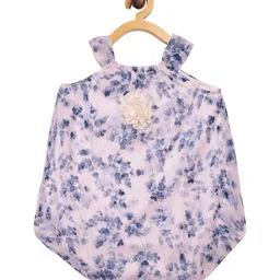 Creative Kids Girls White & Blue Floral Print Romper Dress-image-26