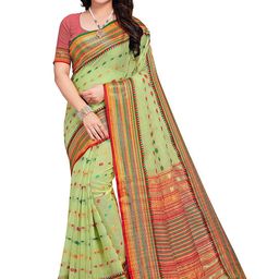 Leeza Store Green & Red Woven Design Zari Kota Saree-image-4