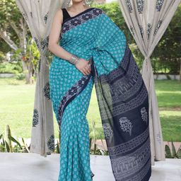 Pinkcity Trade World Floral Printed Pure Cotton Bagru Saree-image-74