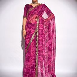 Kalista Purple & White Bandhani Printed Sequined Pure Georgette Saree-8