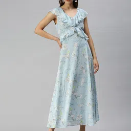 SHOWOFF Floral Printed Ruffles A-Line Maxi Dress-image-80