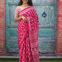 Pinkcity Trade World Floral Pure Cotton Bagru Saree-image-84