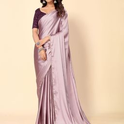 HERE&NOW Embellished Beads and Stones Satin Saree-picture-55
