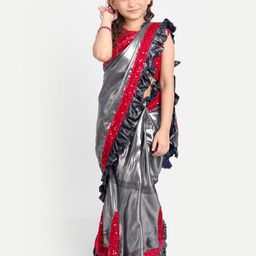 LOOKS AND LIKES Girls Sequinned & Ruffled Ready to Wear Saree-39