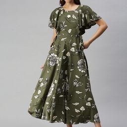 SHOWOFF Floral Printed Flutter Sleeves Fit & Flare Midi Dress-picture-10