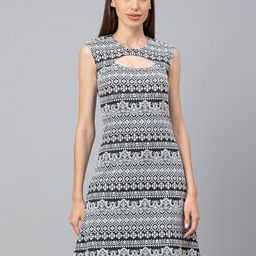 Globus Black & Grey Tribal Keyhole PrintedNeck A-Line Dress-picture-25