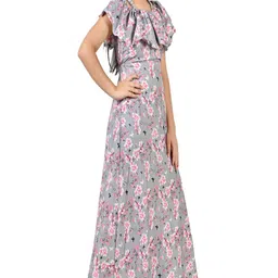 BAESD Girls Floral Printed Shoulder Straps Cold-Shoulder Sleeves Crepe Maxi Dress-image-94