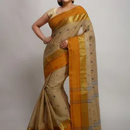 WoodenTant Ethnic Motif Pure Cotton Taant Zari Saree-picture-48