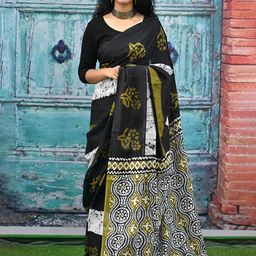 Pinkcity Trade World Floral Pure Cotton Bagru Saree-image-83