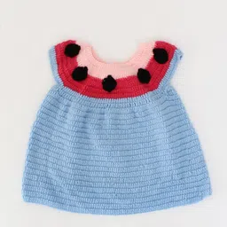 Woonie Girls Blue Sleeveless Knitted A-Line Dress-10