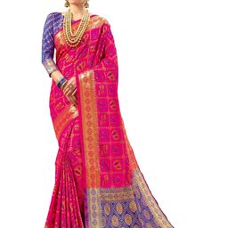 Mitera Women Pink Silk Blend Woven Saree with Blouse-image-56