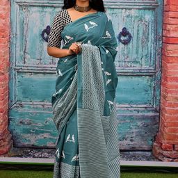 Pinkcity Trade World Floral Pure Cotton Bagru Saree-picture-1