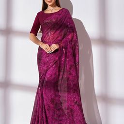 Kalista Purple Embellished Sequinned Pure Georgette Saree-picture-16