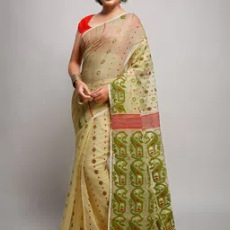 BENGAL HANDLOOM Ethnic Motifs Woven Design Zari Jamdani Saree-picture-13