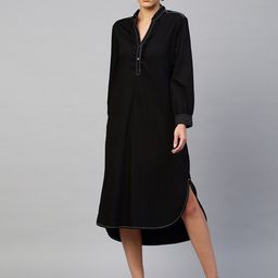 Chemistry Black Denim Shirt Midi Dress With oCntrast Sewing-picture-41